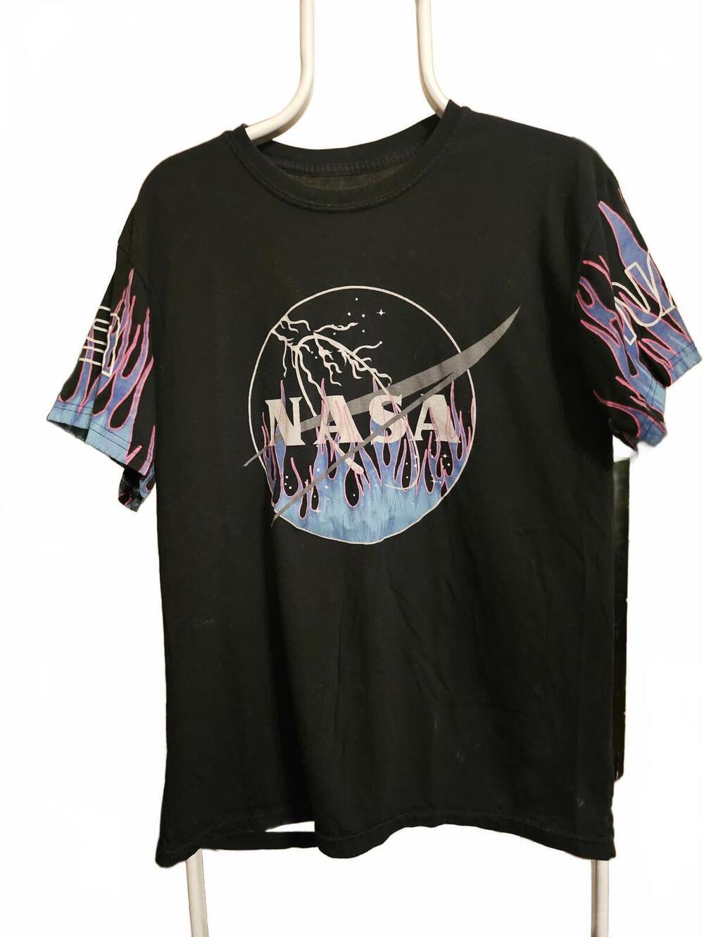 NASA Full Graphic Boeing Shirt Mens Large/ flames rocket/ RARE! small stain pics